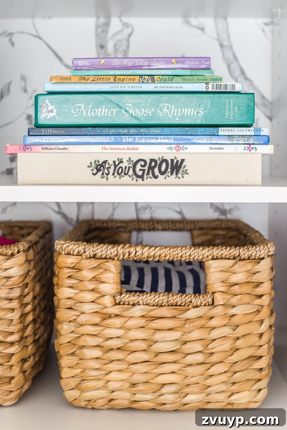 Inside Our Perfectly Organized Nursery 19 Nursery Organization | Closet shelves to hold future clothing sizes and baby books for story time