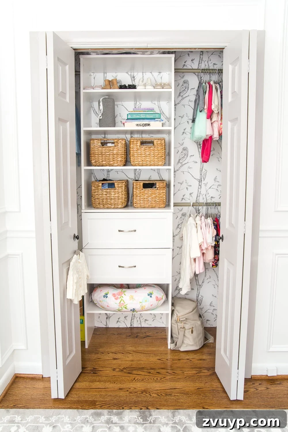 Organized Nursery Closet Makeover Plus Free Printable Dividers 8 A full organizational overhaul on a nursery closet that is packed full of functional storage solutions for baby, plus a free closet divider printable set.