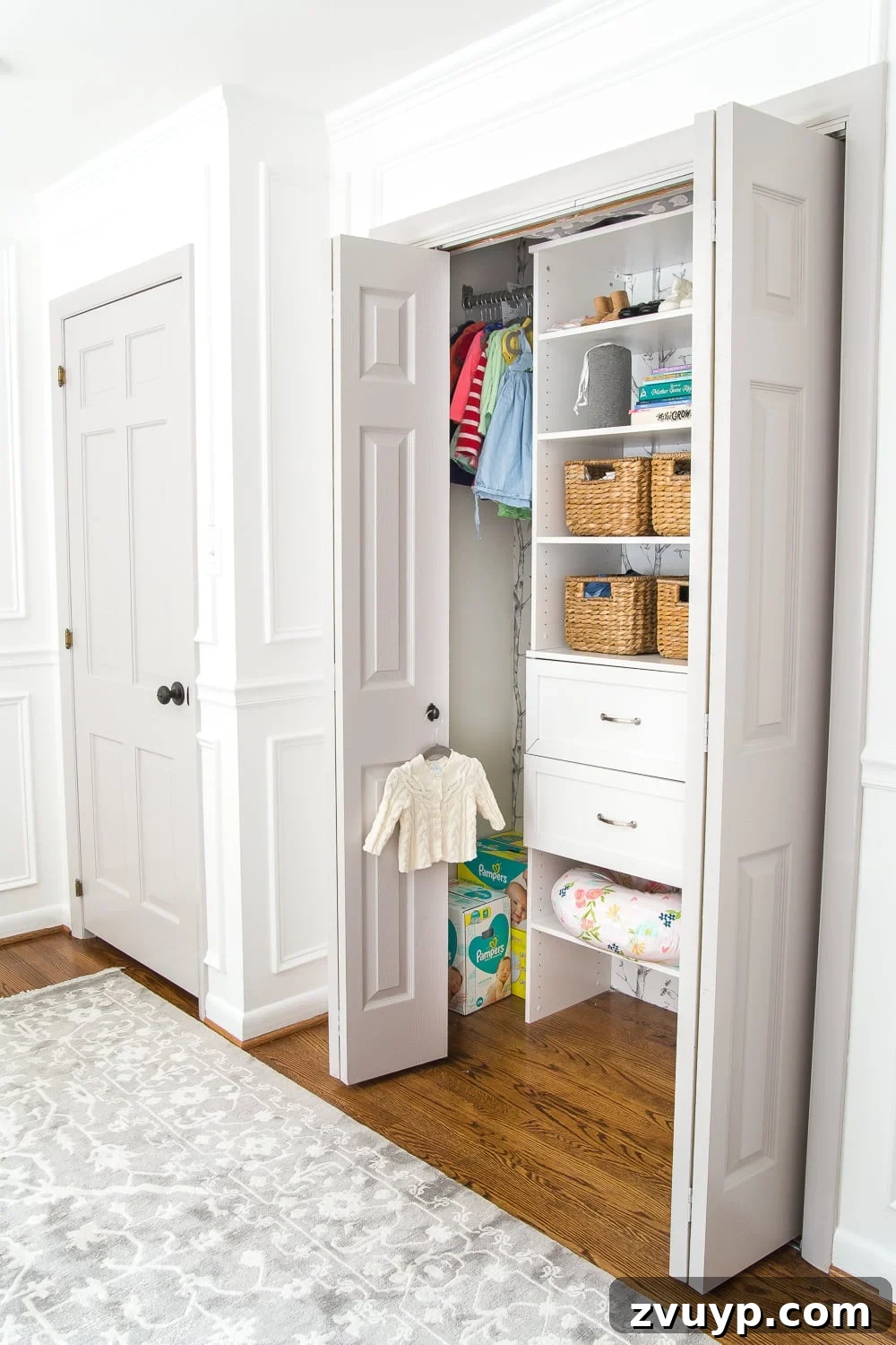 Organized Nursery Closet Makeover Plus Free Printable Dividers 9 A full organizational overhaul on a nursery closet that is packed full of functional storage solutions for baby, plus a free closet divider printable set.