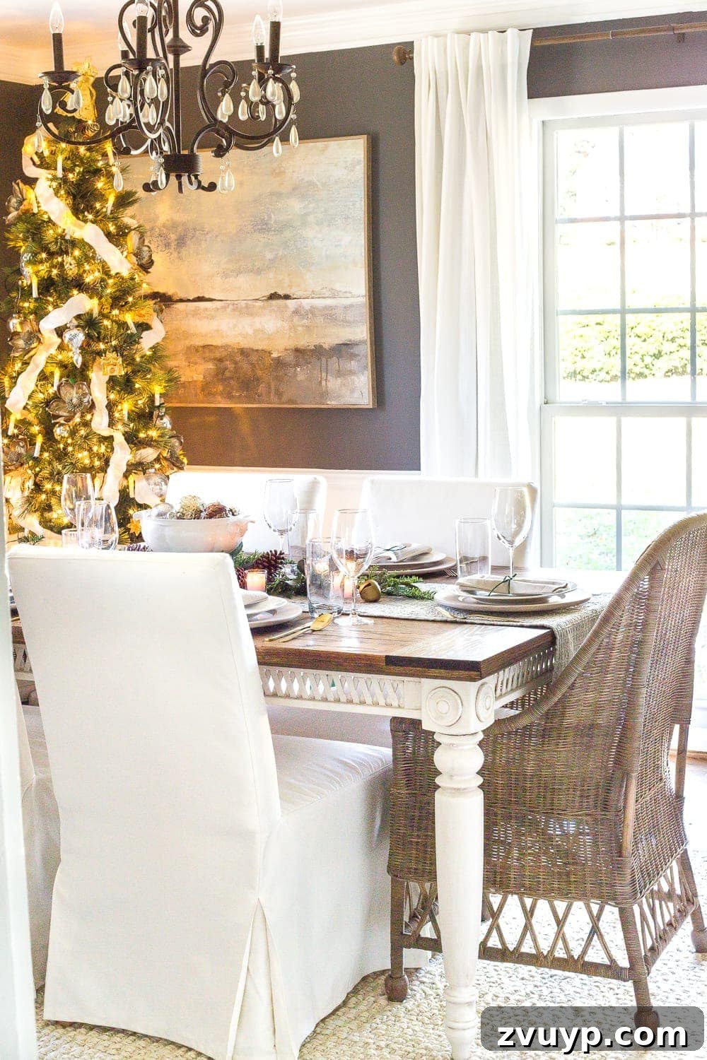 Festive Home Tours 2018 14 Overhead view of the Christmas dining table, showing the complete festive setup with centerpiece and place settings.
