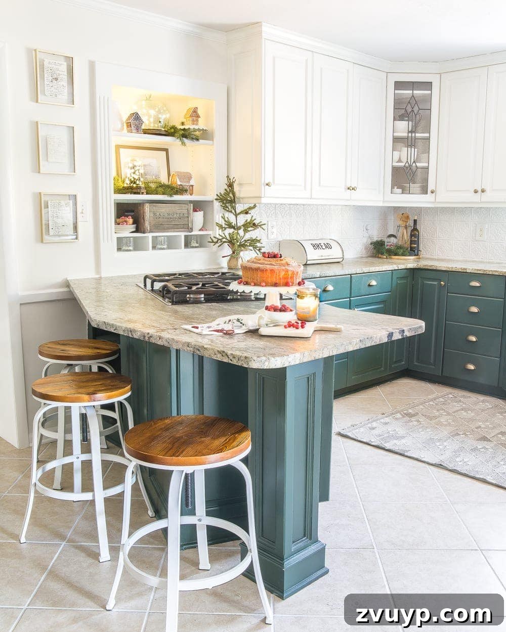 Festive Home Tours 2018 21 Another view of the Christmas kitchen, showing more details of the festive decor and inviting atmosphere for holiday cooking.