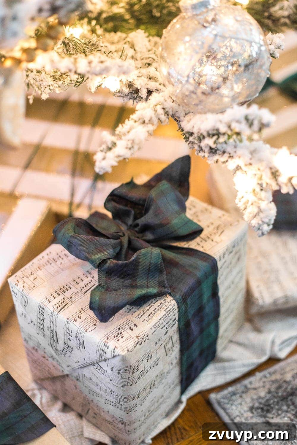 Festive Home Tours 2018 29 The living room mantelpiece beautifully decorated with festive garland, candles, and a Black Watch Tartan plaid ribbon.