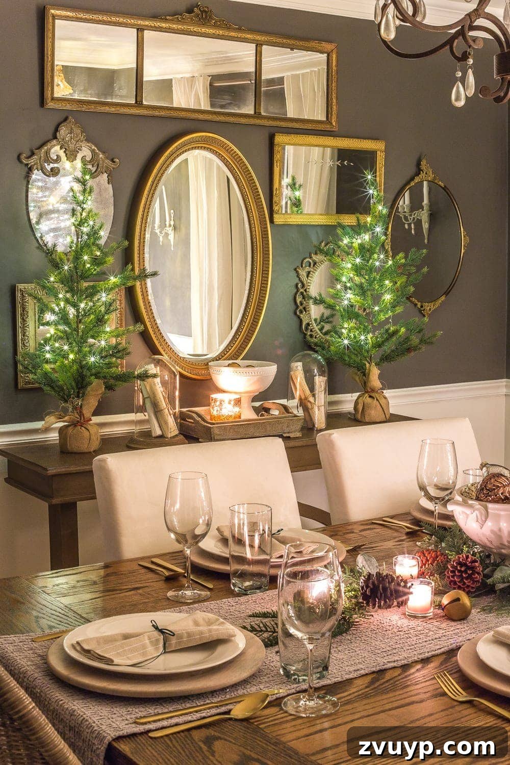 Yuletide Candlelit Journey 3 Christmas Candlelight Night Tour: Dining Room Mirror Gallery Wall with Festive Glow