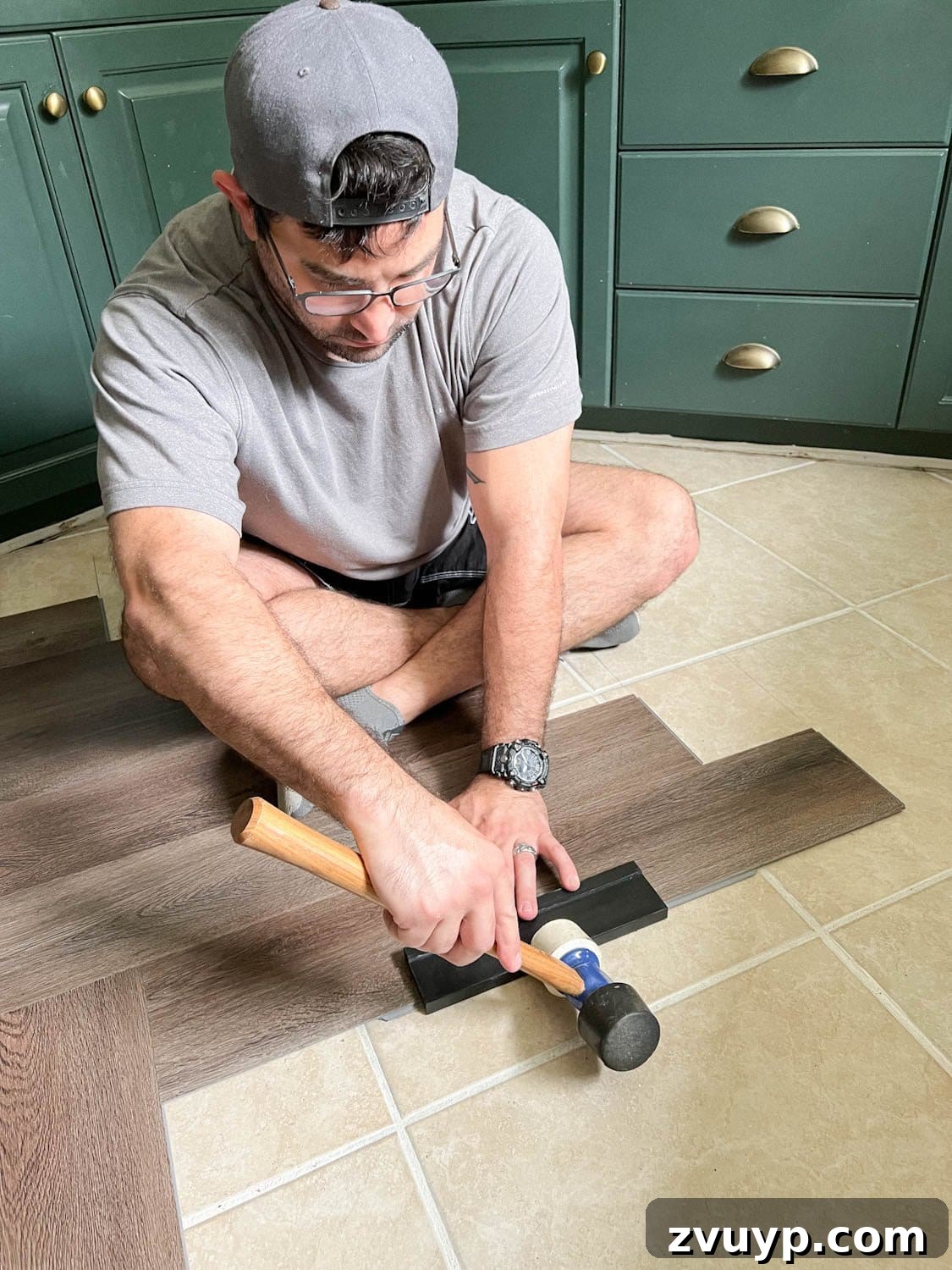 DIY Floor Makeover Seamless Sheet Vinyl Over Tile 5 Stylish herringbone luxury vinyl plank (LVP) flooring installed over existing tile, a great alternative to sheet vinyl.