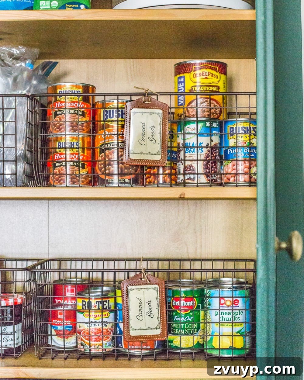 Clever Ways to Camouflage Household Eyesores 29 canned good pantry storage in wire baskets
