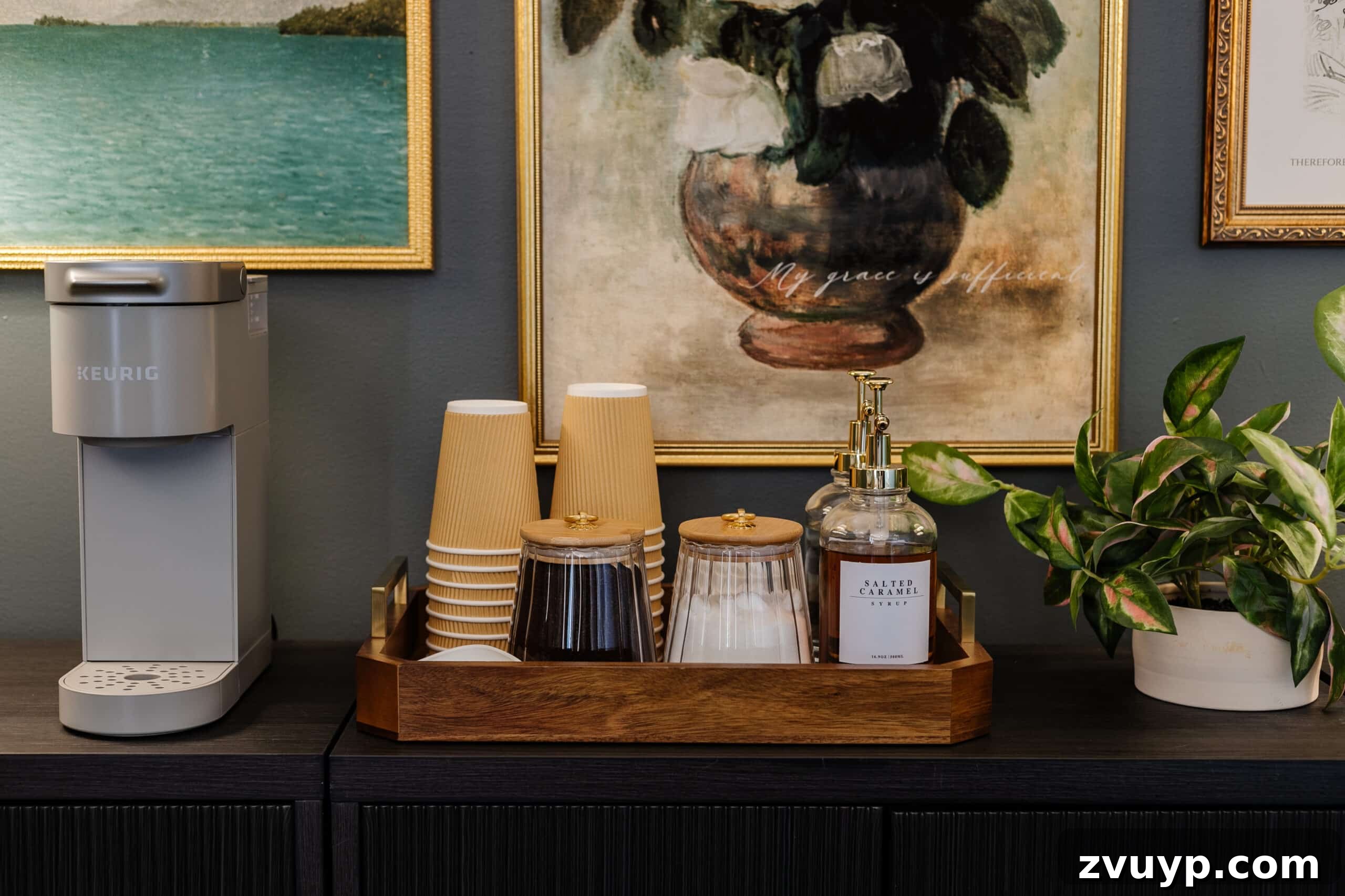 Clever Ways to Camouflage Household Eyesores 33 keurig coffee station in an office