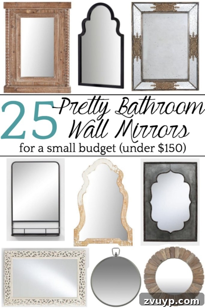 Sparkle & Save Unique Bathroom Mirrors for Less 3 Unique and affordable bathroom mirrors inspiration pin.