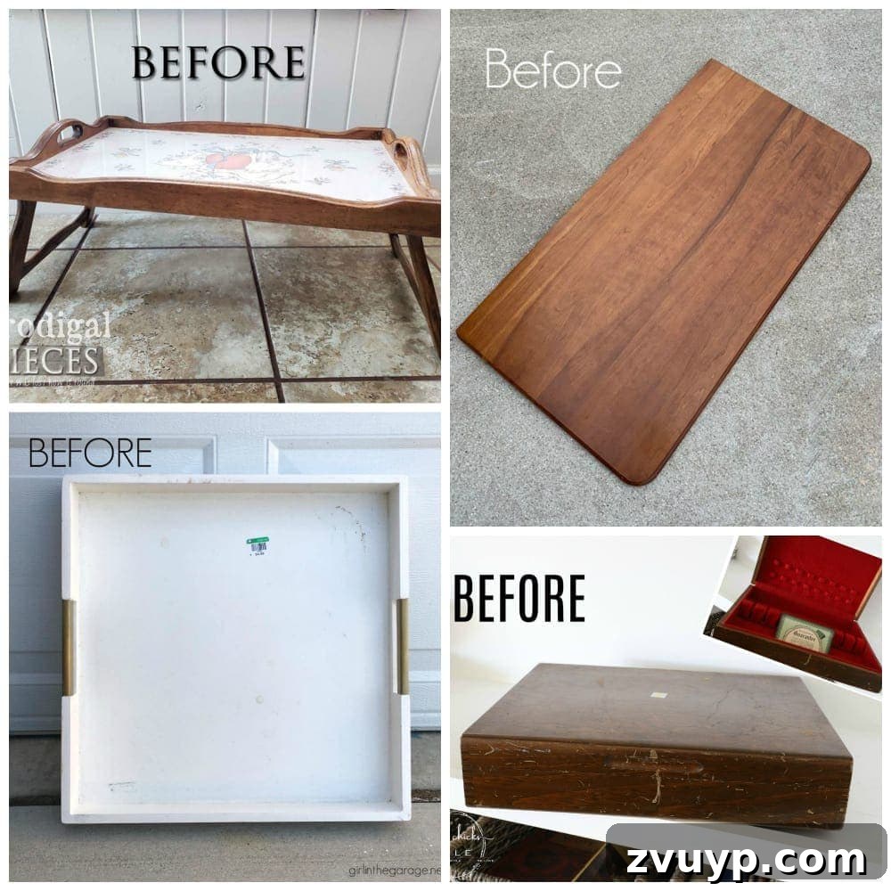 A collage showcasing various 'Trash to Treasure' DIY projects from multiple bloggers, featuring creative repurposing and makeovers of thrifted items for home decor.