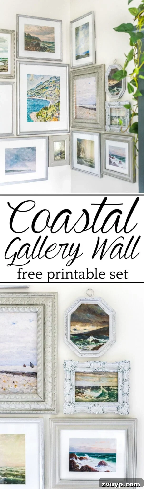 Coastal Charm Printable Art Gallery 13 Pin this guide: How to create a free printable coastal gallery wall with antique ocean paintings and thrifted frames for budget-friendly decor. #coastaldecor #gallerywall