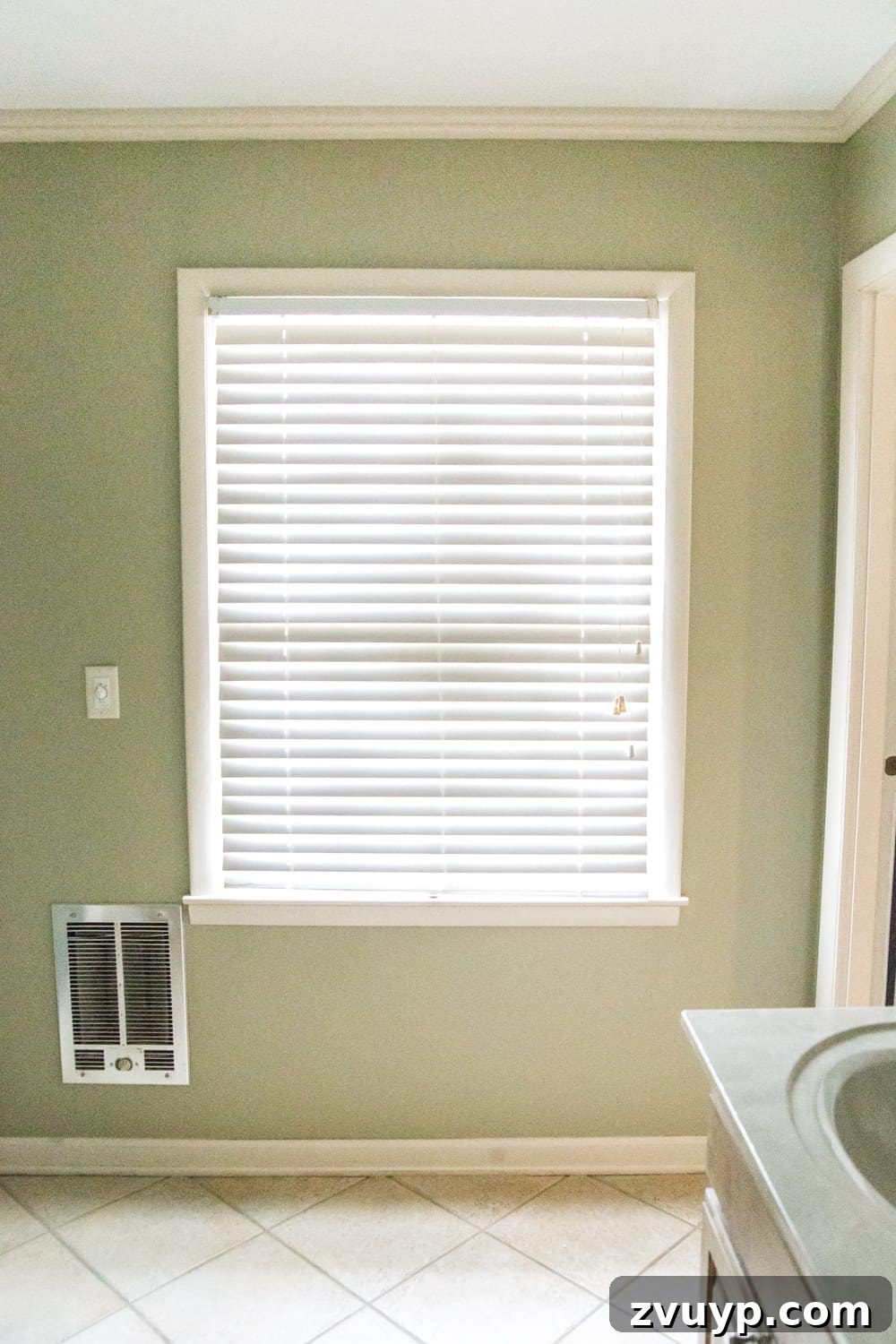 Budget Master Bath Glow-Up Unveiled 24 Master bathroom before the refresh, showing the old window treatment.