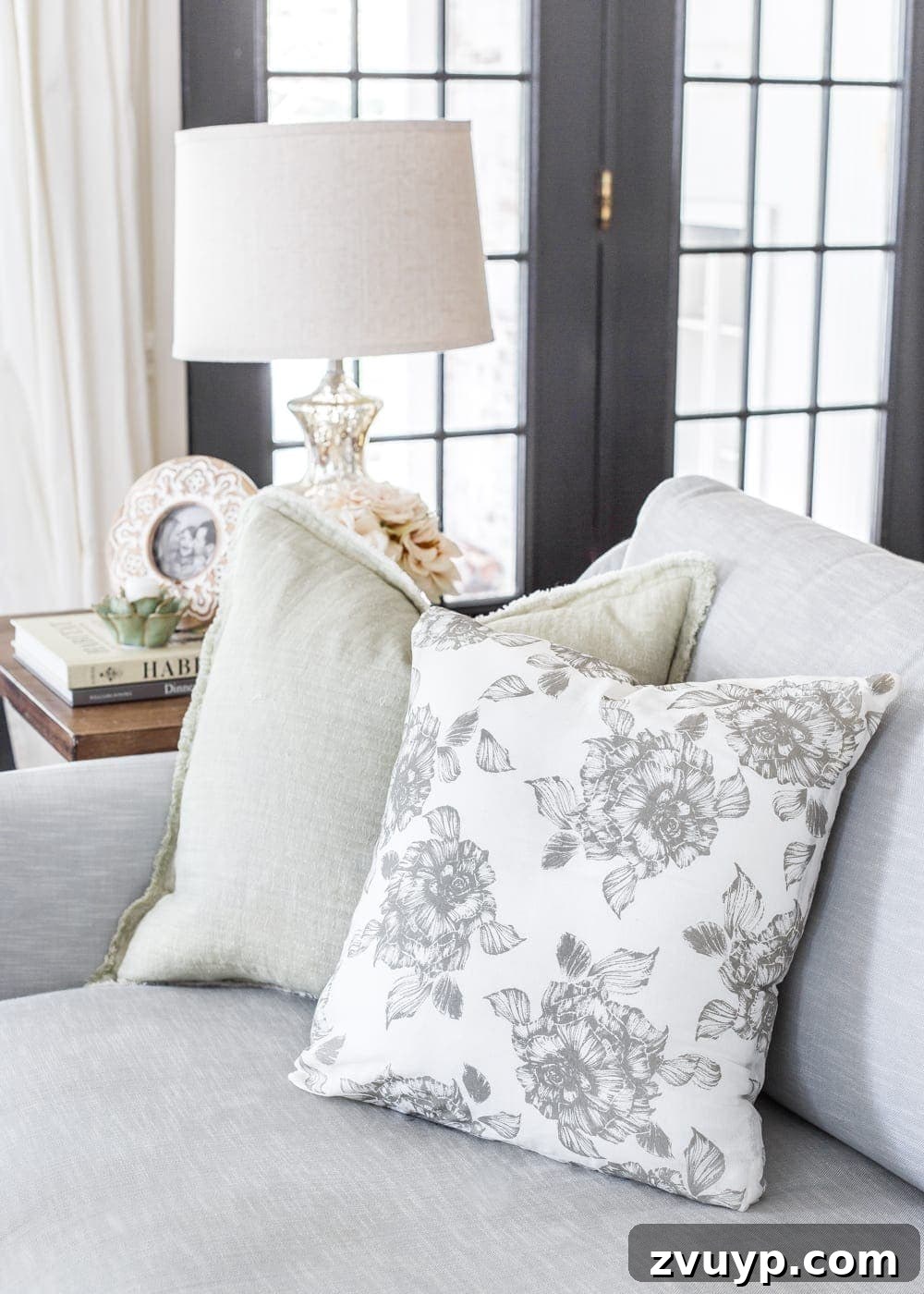 3 Clever Ways to Upcycle Household Items into DIY Throw Pillows 11 A pair of DIY no-sew throw pillows made from cloth napkins, blending seamlessly with a simplified spring home aesthetic.