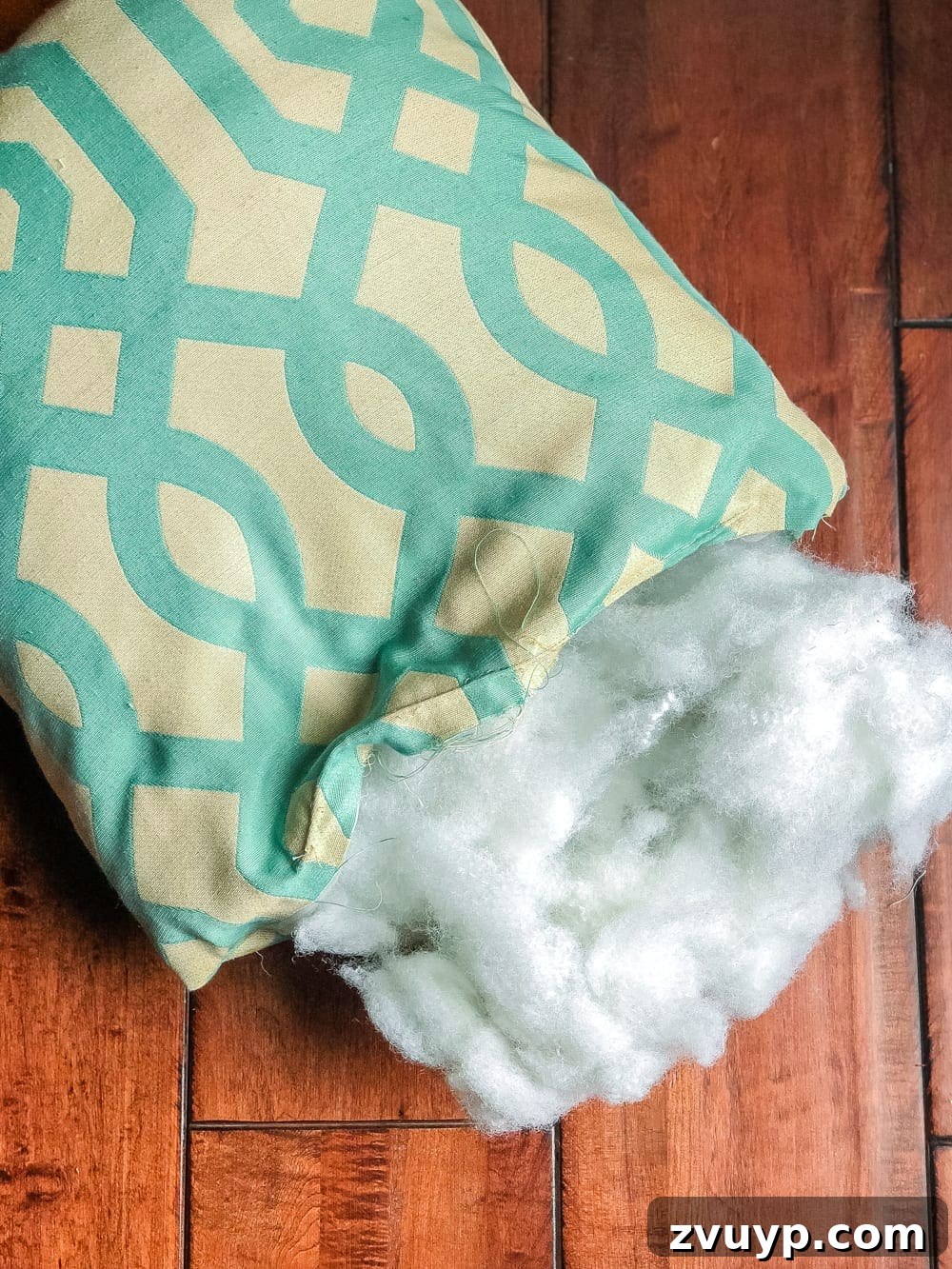 3 Clever Ways to Upcycle Household Items into DIY Throw Pillows 7 Reuse polyfill from old pillows to make new ones and save money on DIY no-sew throw pillows.