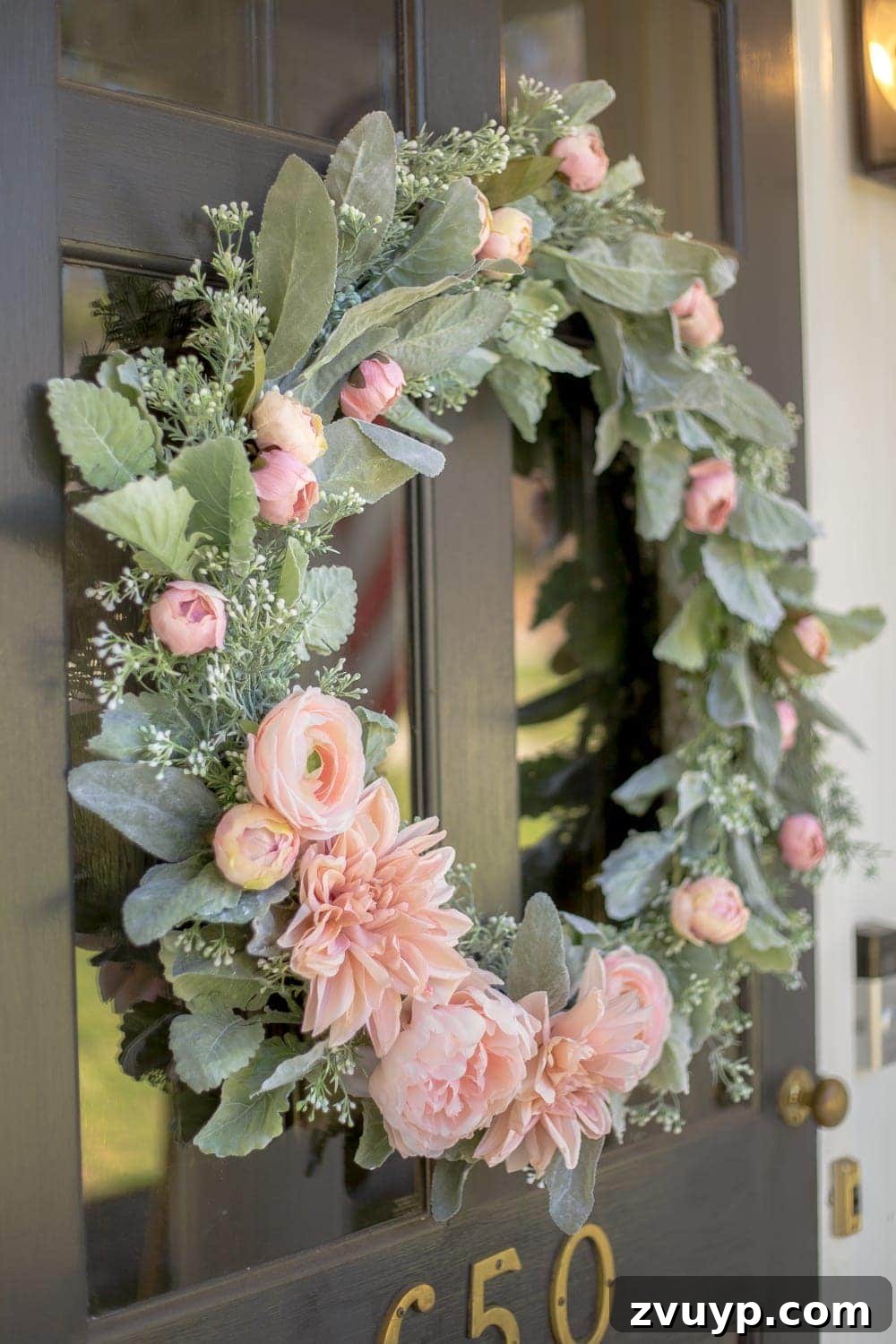 Handcrafted Sage and Blush Spring Wreath 2 DIY Sage and Blush Spring Wreath | Learn how to make a stunning spring wreath from scratch using artificial sage greenery and blush flowers for a soft, romantic, and elegant home decor statement.