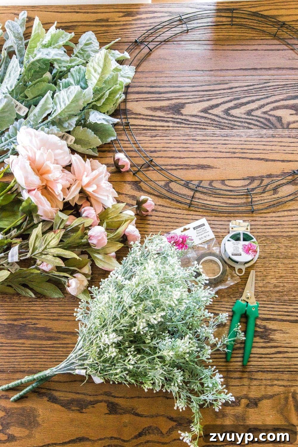 Handcrafted Sage and Blush Spring Wreath 3 DIY Sage and Blush Spring Wreath | A beautiful handmade spring wreath featuring lush sage greenery and delicate blush flowers, perfect for enhancing your entryway with romantic charm.