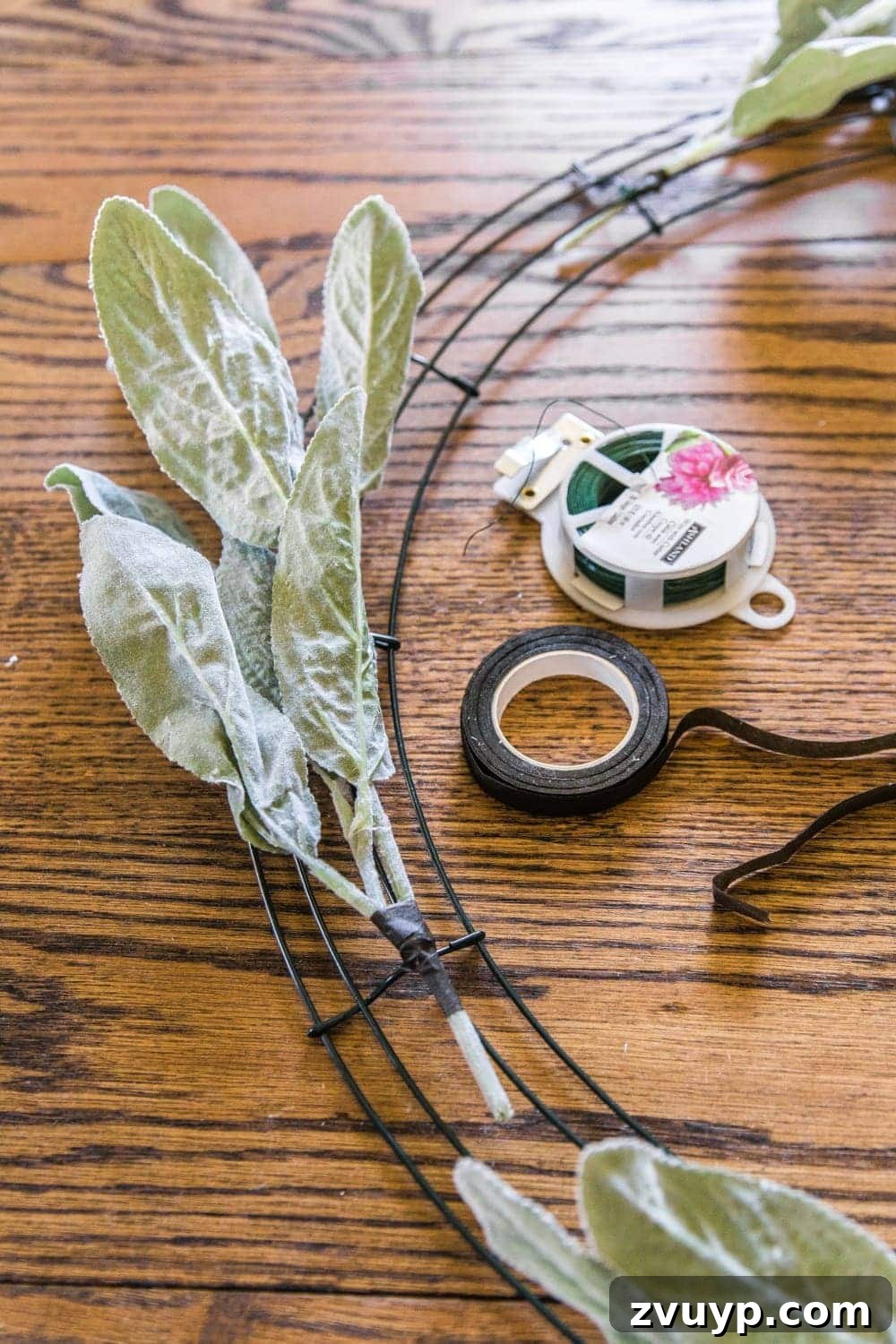 Handcrafted Sage and Blush Spring Wreath 4 DIY Sage and Blush Spring Wreath | Close-up of the beautiful artificial florals and greenery used to craft this elegant spring wreath.