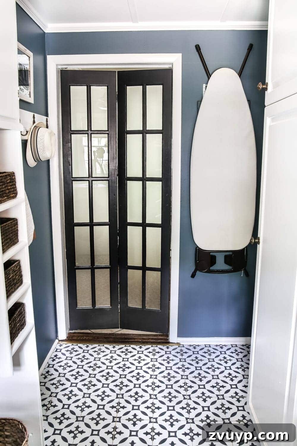 Our Home's Two Year Evolution A Before and After Tour 24 Before and after comparison of a laundry room corner, highlighting the dramatic change brought by new paint and decor.
