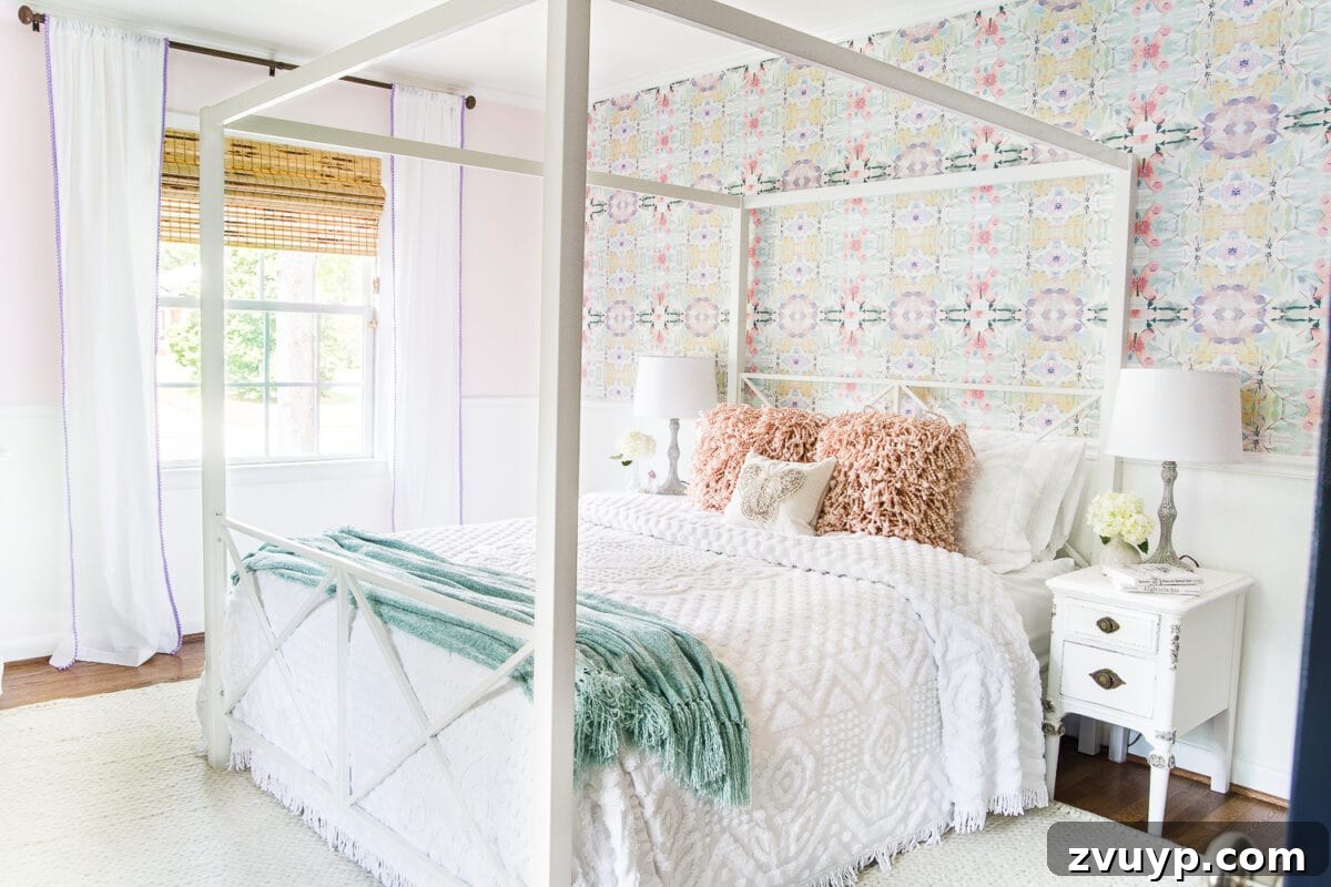 Our Home's Two Year Evolution A Before and After Tour 43 After shot of Olivia's butterfly-themed little girl's bedroom, featuring soft pastel colors, whimsical wall decor, and cozy textiles.