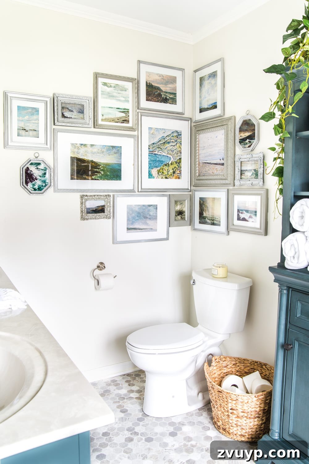 Our Home's Two Year Evolution A Before and After Tour 62 A corner of the master bathroom refresh, showcasing thoughtful towel placement, greenery, and the calming ambiance created.