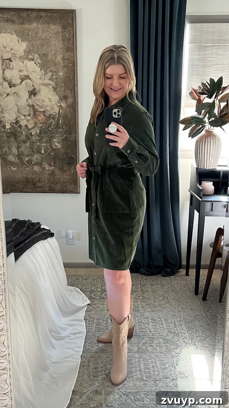 Smooth Silhouette: 10 Fashion Tricks to Flatter Your Mom Belly 3 tie waist button down dress