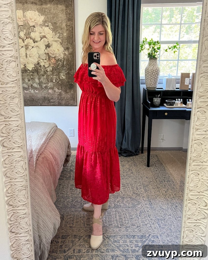 Smooth Silhouette: 10 Fashion Tricks to Flatter Your Mom Belly 4 red midi postpartum dress