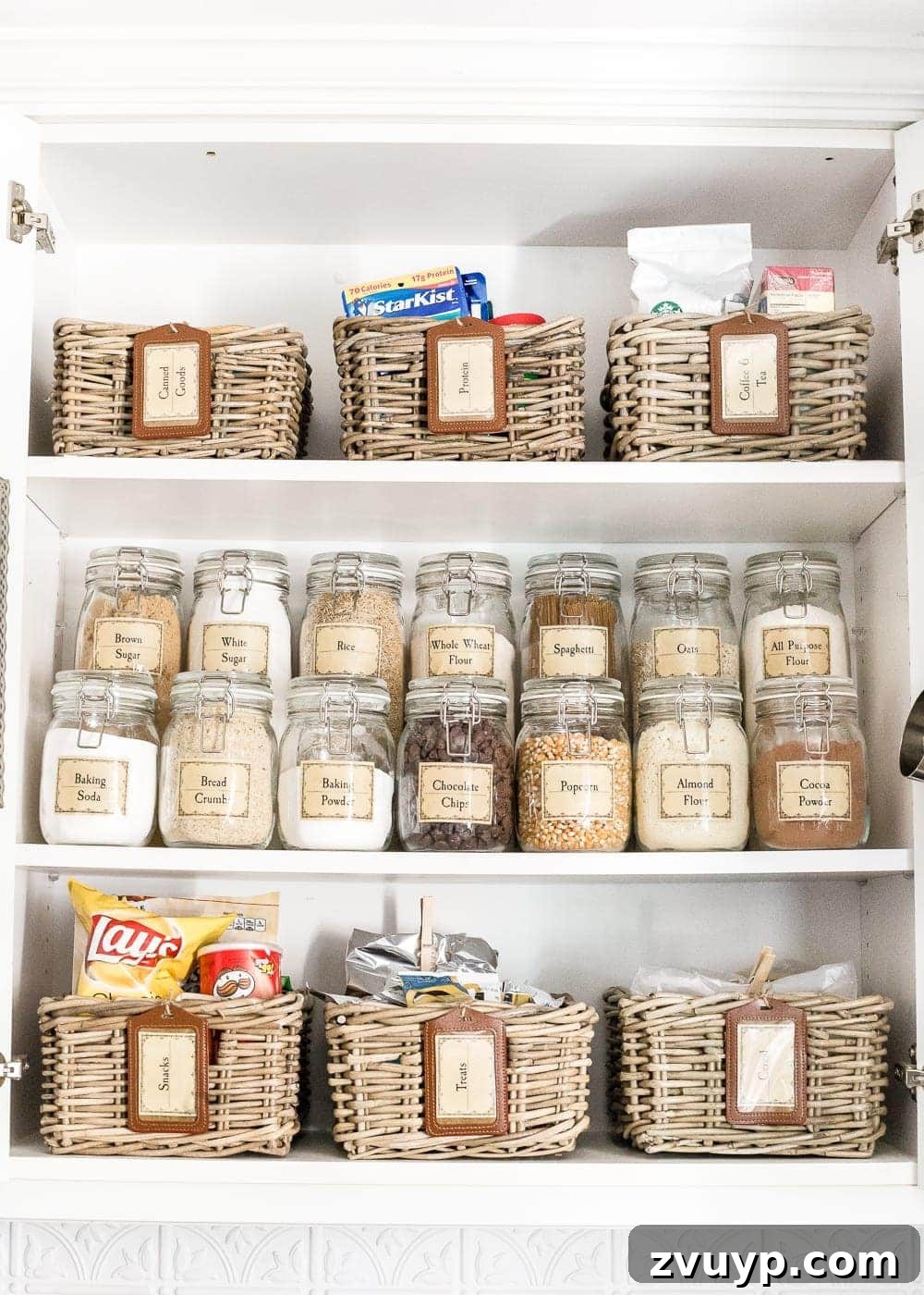 IKEA Hemnes Pantry Hack 4 Previously organized kitchen pantry cabinet with IKEA organizers for food storage, now upgraded