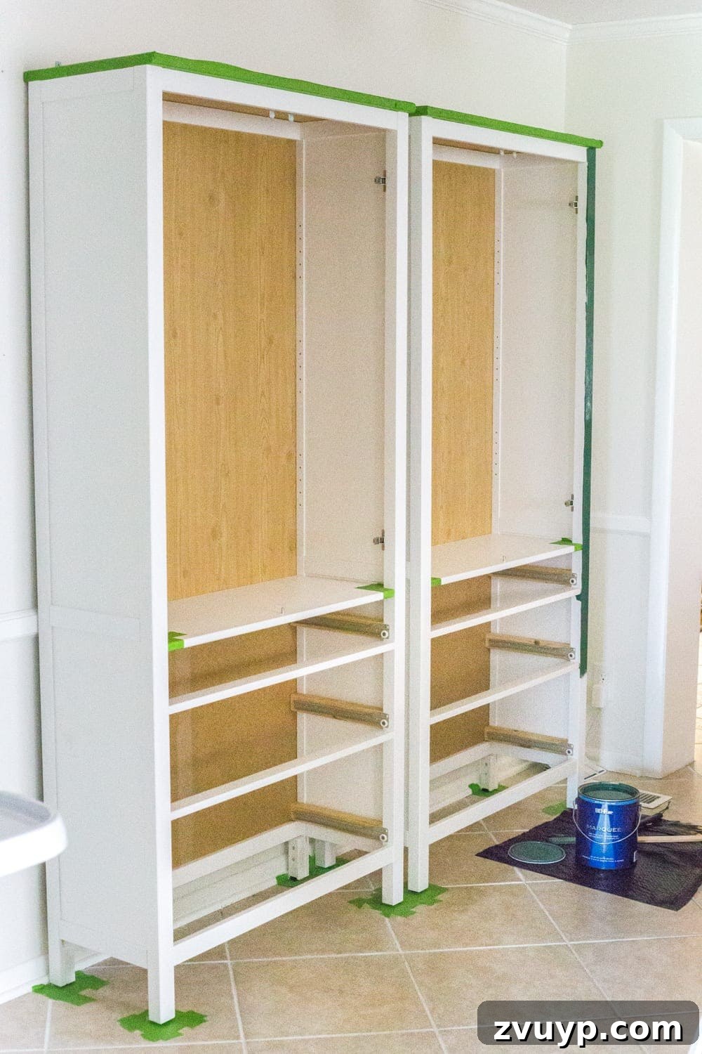 IKEA Hemnes Pantry Hack 9 Applying primer to IKEA Hemnes cabinets to ensure paint adhesion and durability