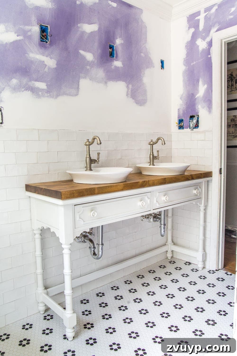 Upgrade Your Console Table to a Stunning Bathroom Vanity 16 A close-up view of the repurposed console table bathroom vanity, highlighting its unique details.