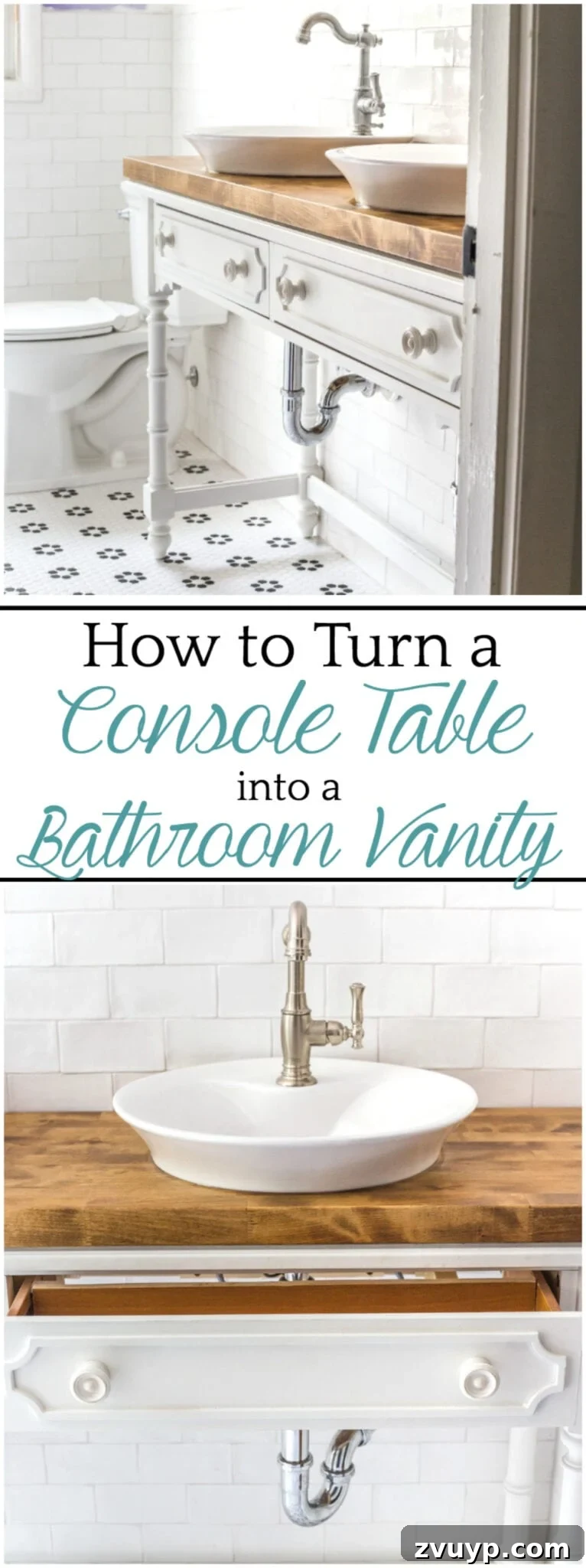 Upgrade Your Console Table to a Stunning Bathroom Vanity 17 Pin for later: How to Turn a Console Table Into a Bathroom Vanity | blesserhouse.com