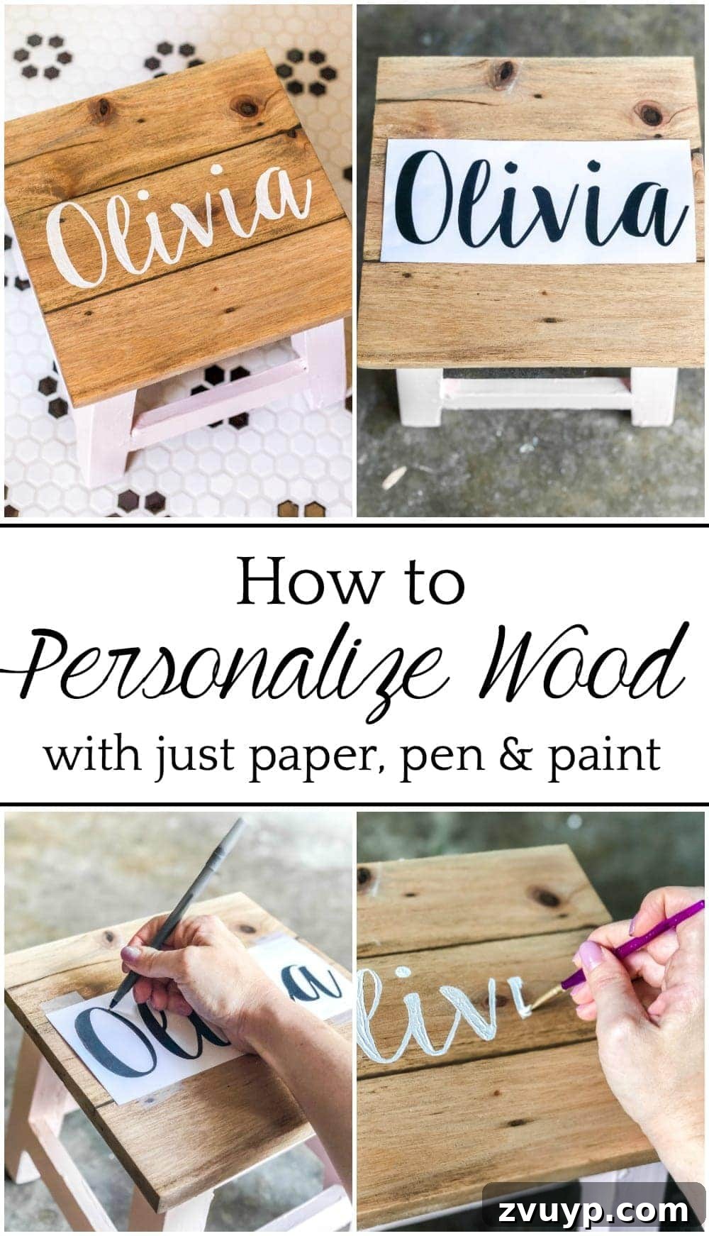 Your Custom Step Stool Creations 18 DIY Personalized Step Stools | blesserhouse.com - One easy trick to personalize any piece of wood to paint names and designs on signs and furniture inexpensively. #personalizedstepstool #diysign #diymonogram