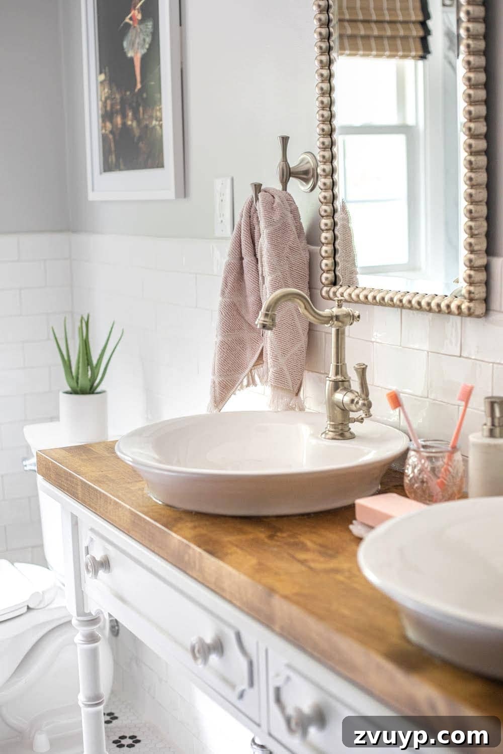 Unveiling the Ultimate Kids Bathroom Makeover 6 Kids bathroom with dual vessel sinks on a converted console table vanity