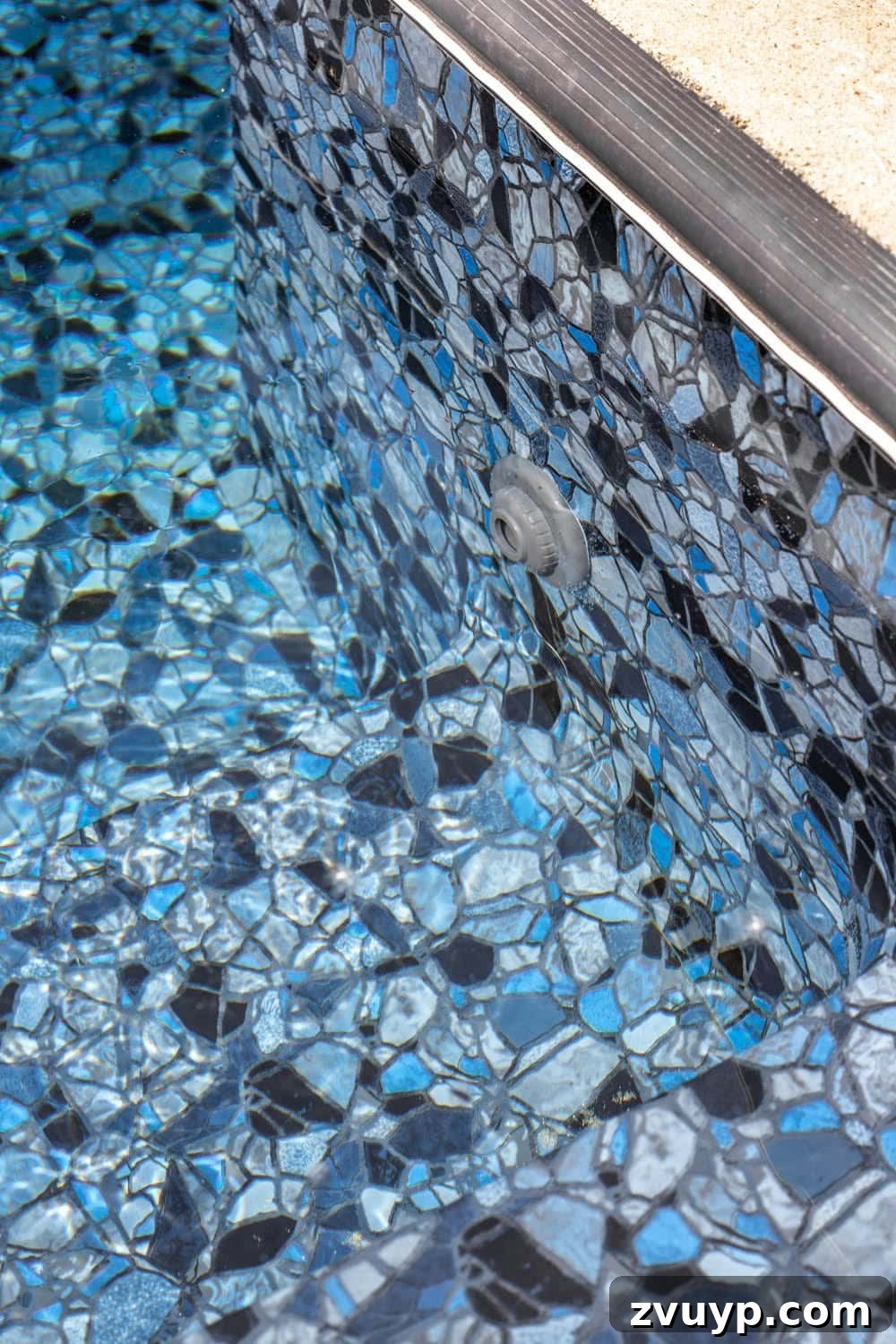 Our Pool's Stunning Liner Transformation 13 Swimming Pool Liner Makeover Reveal - ColorMagic eyeball fittings blend with Obsidian pool liner from GLI Pool Products TrueStone Collection