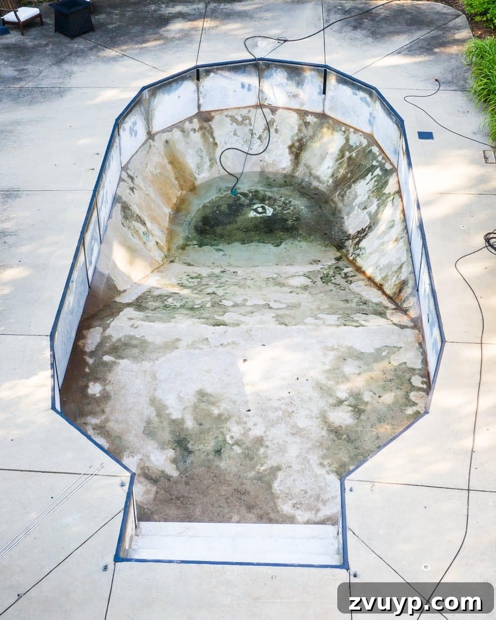 Our Pool's Stunning Liner Transformation 18 Swimming Pool Liner Makeover Reveal - pool liner replacement in progress, aerial view