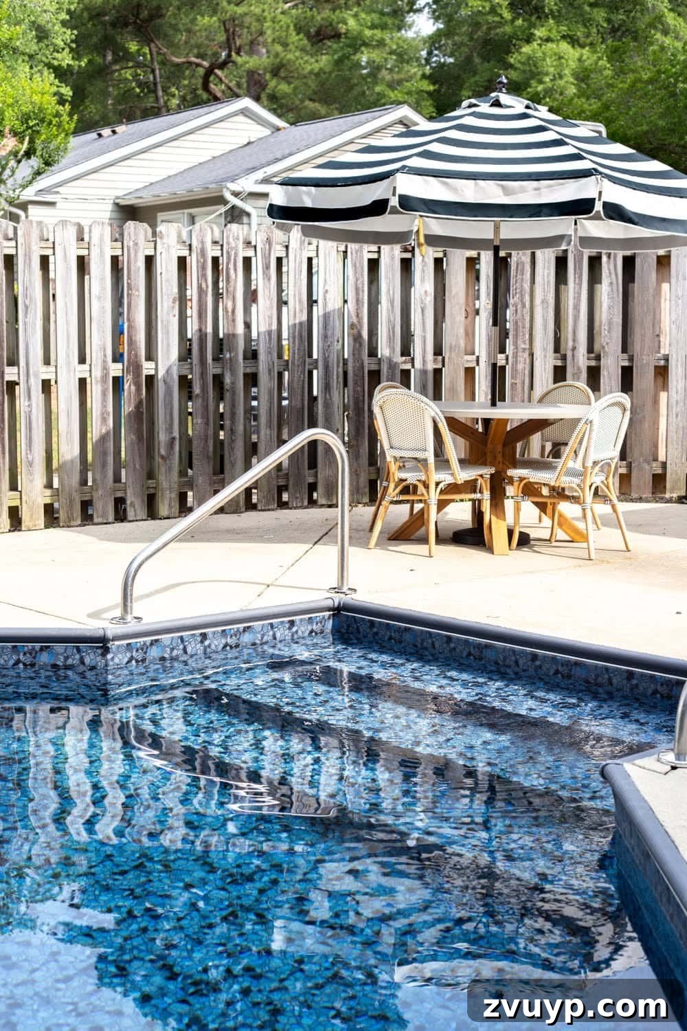 Our Pool's Stunning Liner Transformation 22 Swimming Pool Liner Makeover Reveal - Obsidian pool liner from GLI Pool Products TrueStone Collection, sparkling water