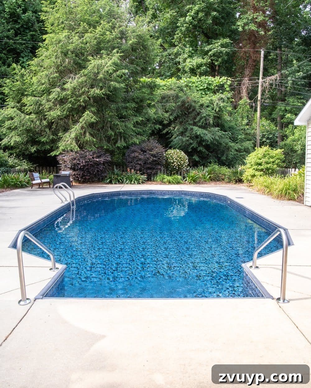 Our Pool's Stunning Liner Transformation 4 After the Swimming Pool Liner Makeover - GLI Pool Products TrueStone Collection Obsidian vinyl liner