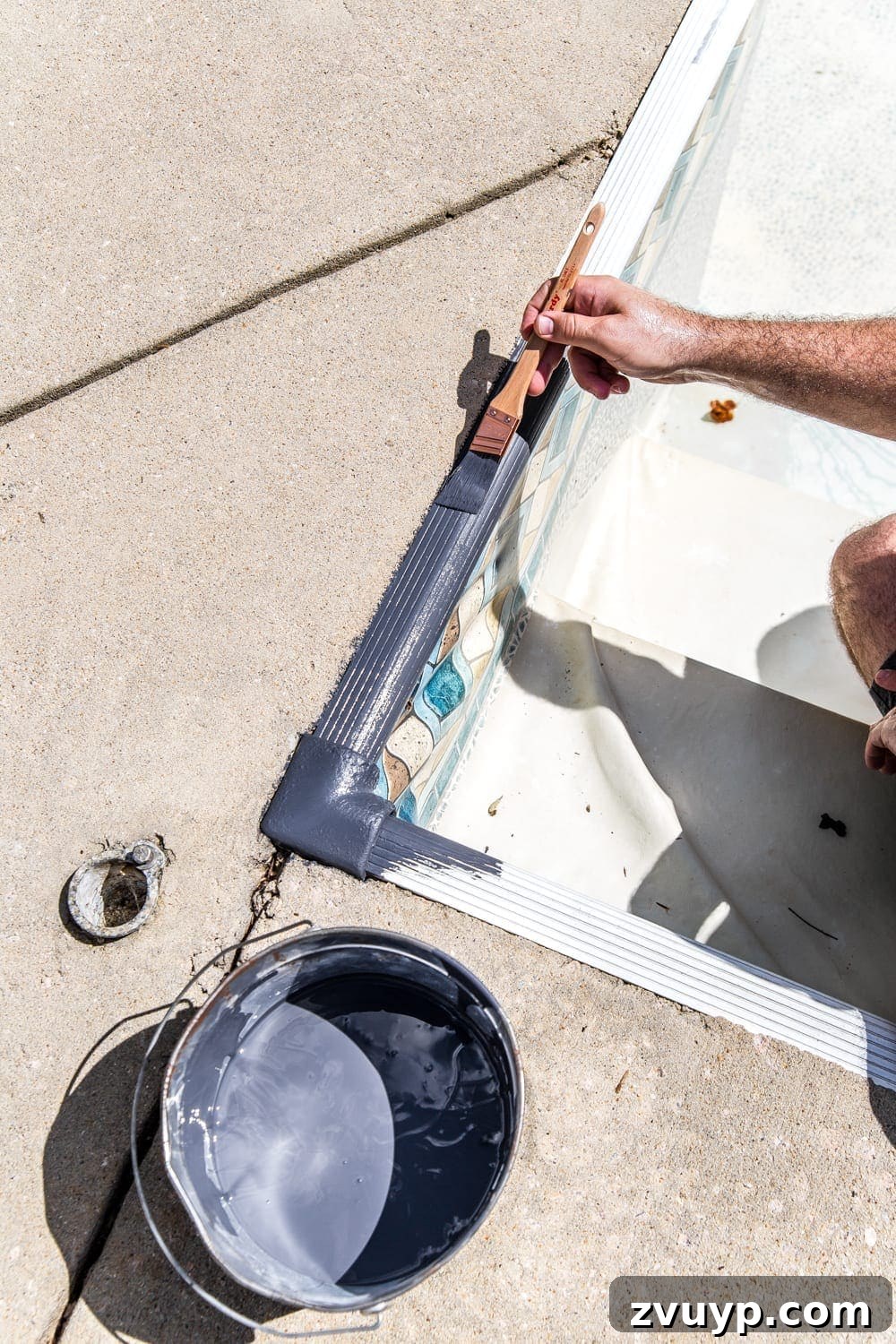 Our Pool's Stunning Liner Transformation 9 Swimming Pool Liner Makeover Reveal - DIY painted coping strip blending with new pool liner