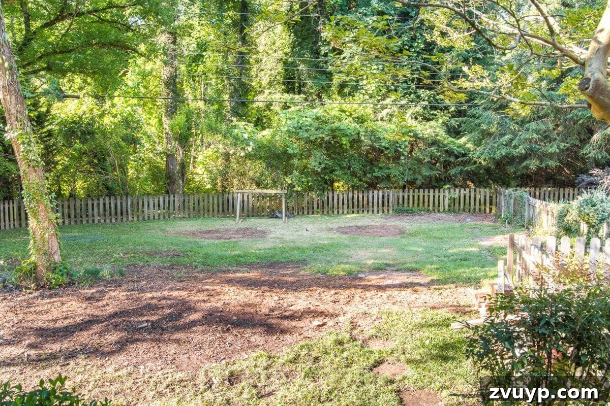 Our Evolving Backyard Sanctuary 6 Transformed backyard landscape, now clear of dense brush and trees, featuring a vast, level area ready for further development and family enjoyment.