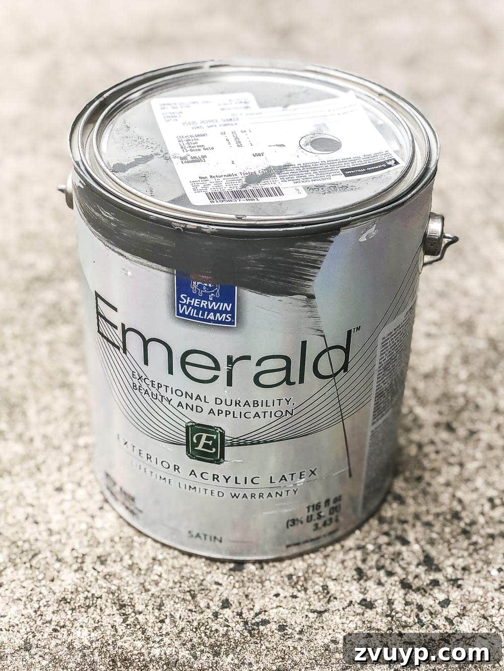 Refresh Your Exterior: Vinyl Siding Painting and Pool Shed Makeover 4 Close-up of the Sherwin Williams Pepper Shake color on the painted vinyl siding of the pool shed