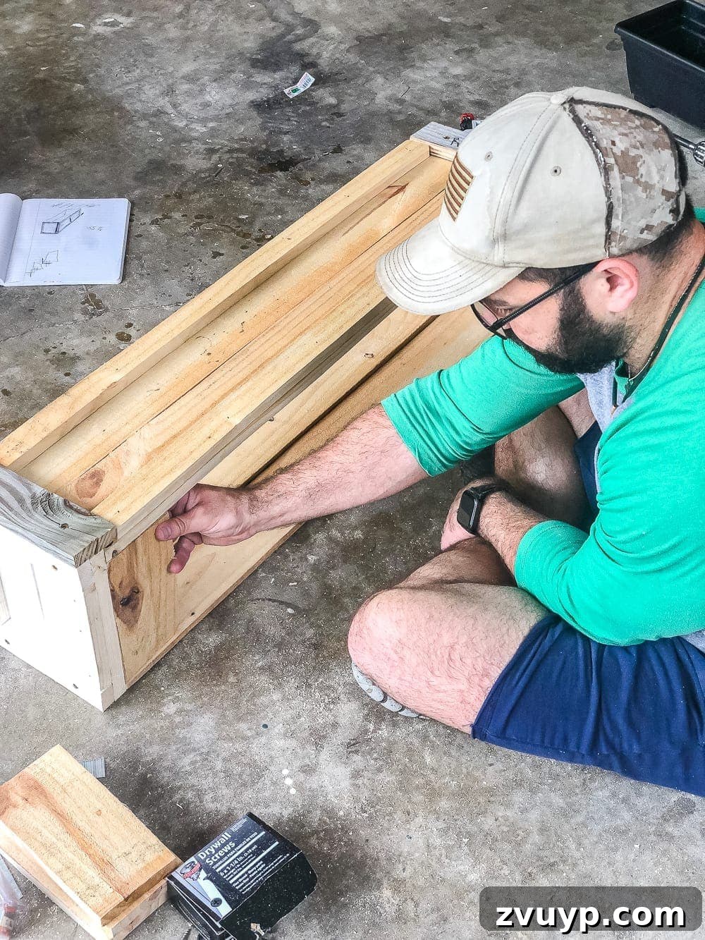 From Scraps to Blooms Window Box 16 Detailed view of bottom slats in DIY window box