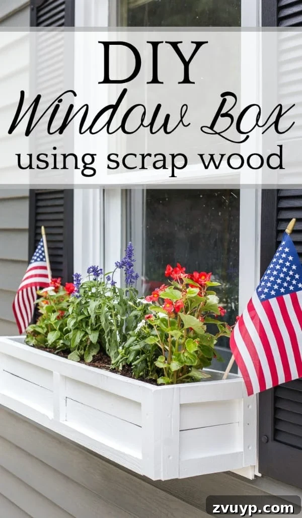 From Scraps to Blooms Window Box 26 DIY Window Box from Repurposed Scrap Wood | A step-by-step tutorial for how to build a window box using scrap wood to add charm and curb appeal to exterior windows. #diywindowbox #windowbox #curbappeal #planterbox #scrapwood
