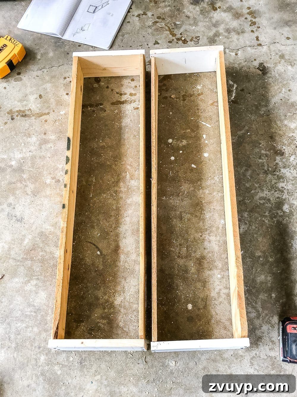 From Scraps to Blooms Window Box 10 Four-sided frame of DIY window box from scrap wood
