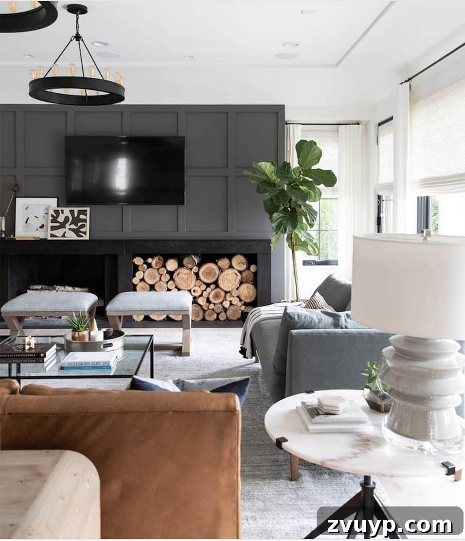 Beyond the Screen: Creative Ways to Style Your TV Area 6 Dark painted wall behind TV to disguise the screen and blend it into the room's decor.