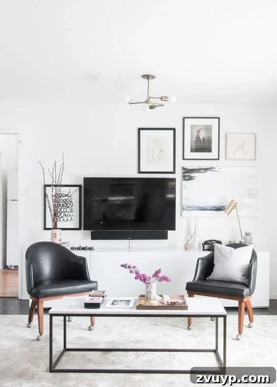 Beyond the Screen: Creative Ways to Style Your TV Area 8 Eclectic gallery wall blending in a television with various artworks.