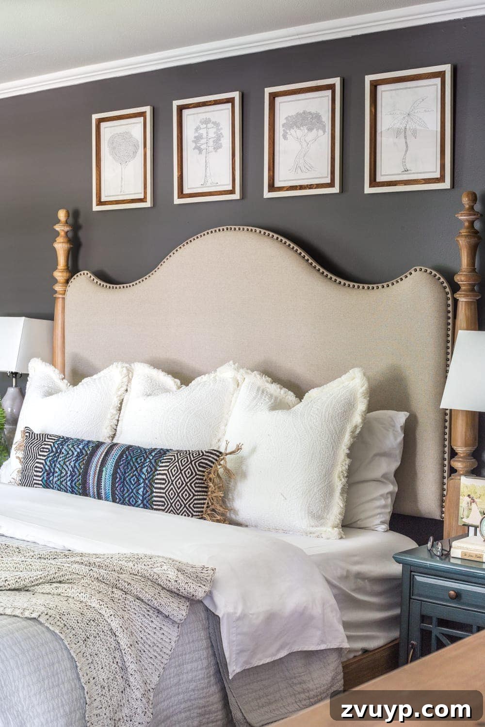 Curating Calm: Art for the Master Suite 2 Simple, minimalist art ideas from Walmart that work perfectly in a bedroom to evoke a peaceful mood + charcoal gray wall paint