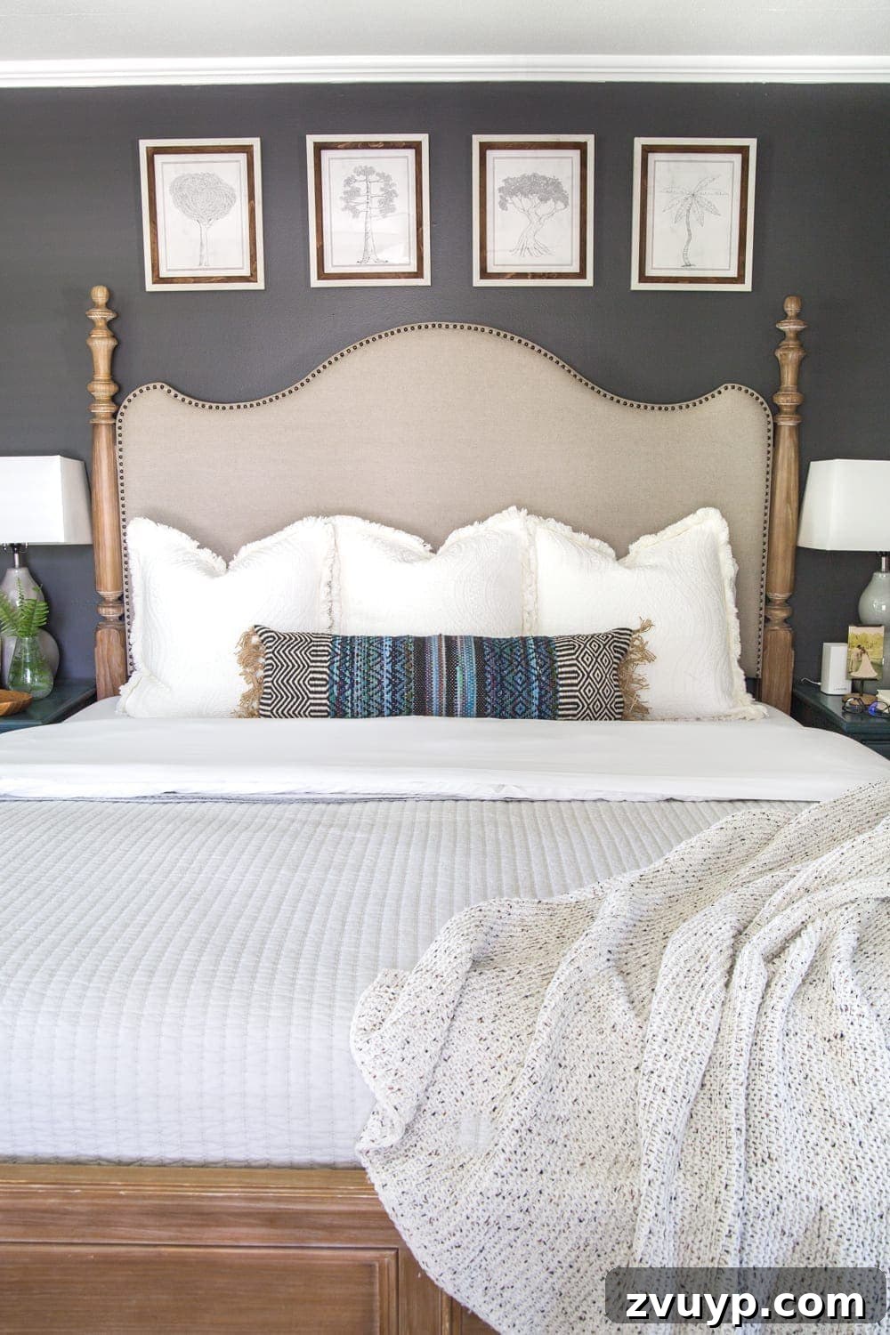 Curating Calm: Art for the Master Suite 5 Simple, minimalist art ideas from Walmart that work perfectly in a bedroom to evoke a peaceful mood + charcoal gray wall paint