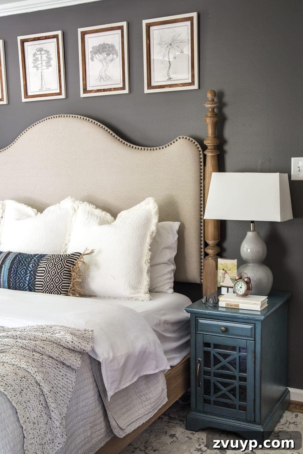Curating Calm: Art for the Master Suite 8 Simple, minimalist art ideas from Walmart that work perfectly in a bedroom to evoke a peaceful mood + charcoal gray wall paint
