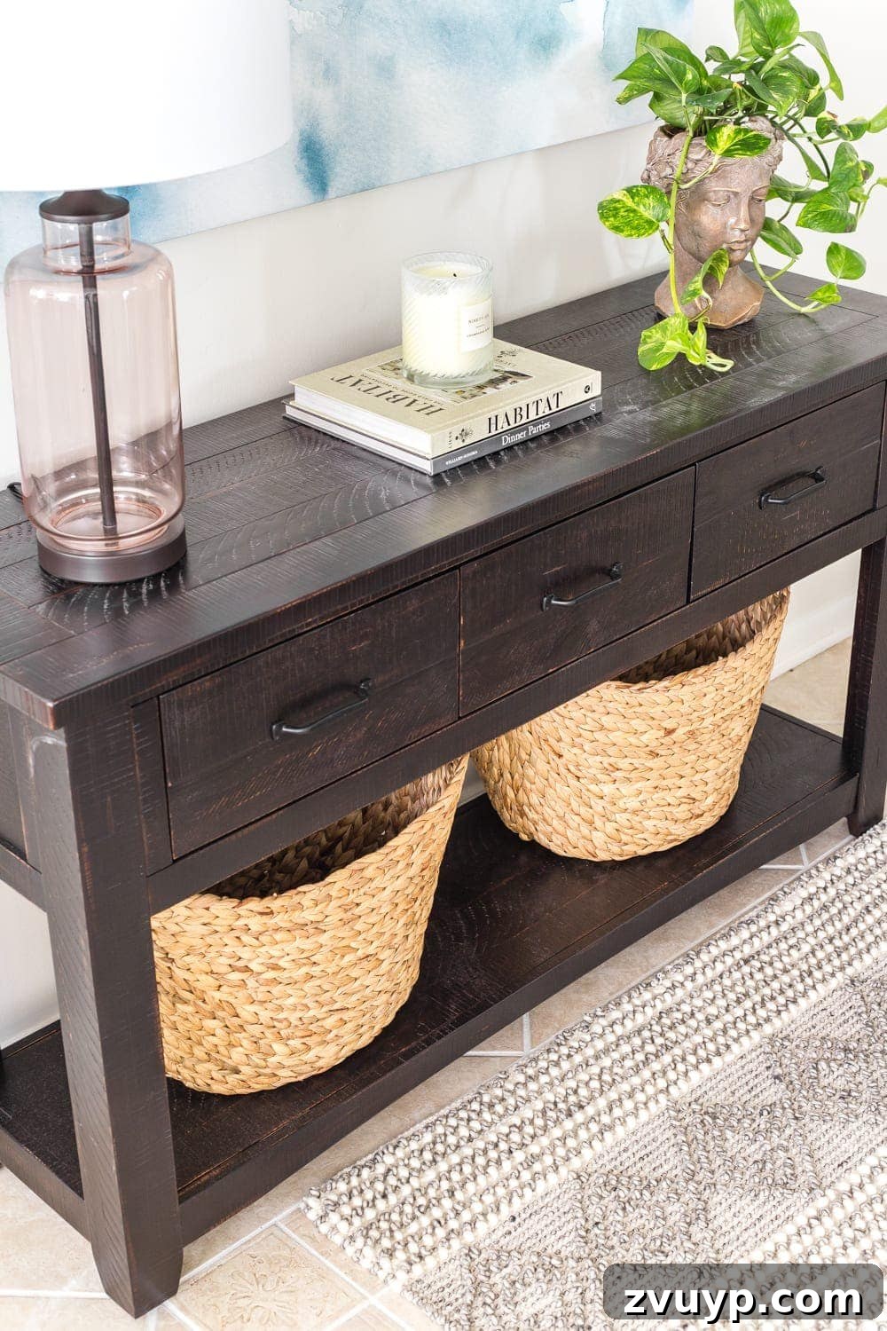 Breakfast Nook Glow Up 7 Entryway storage: console table drawers and woven baskets for daily essentials.