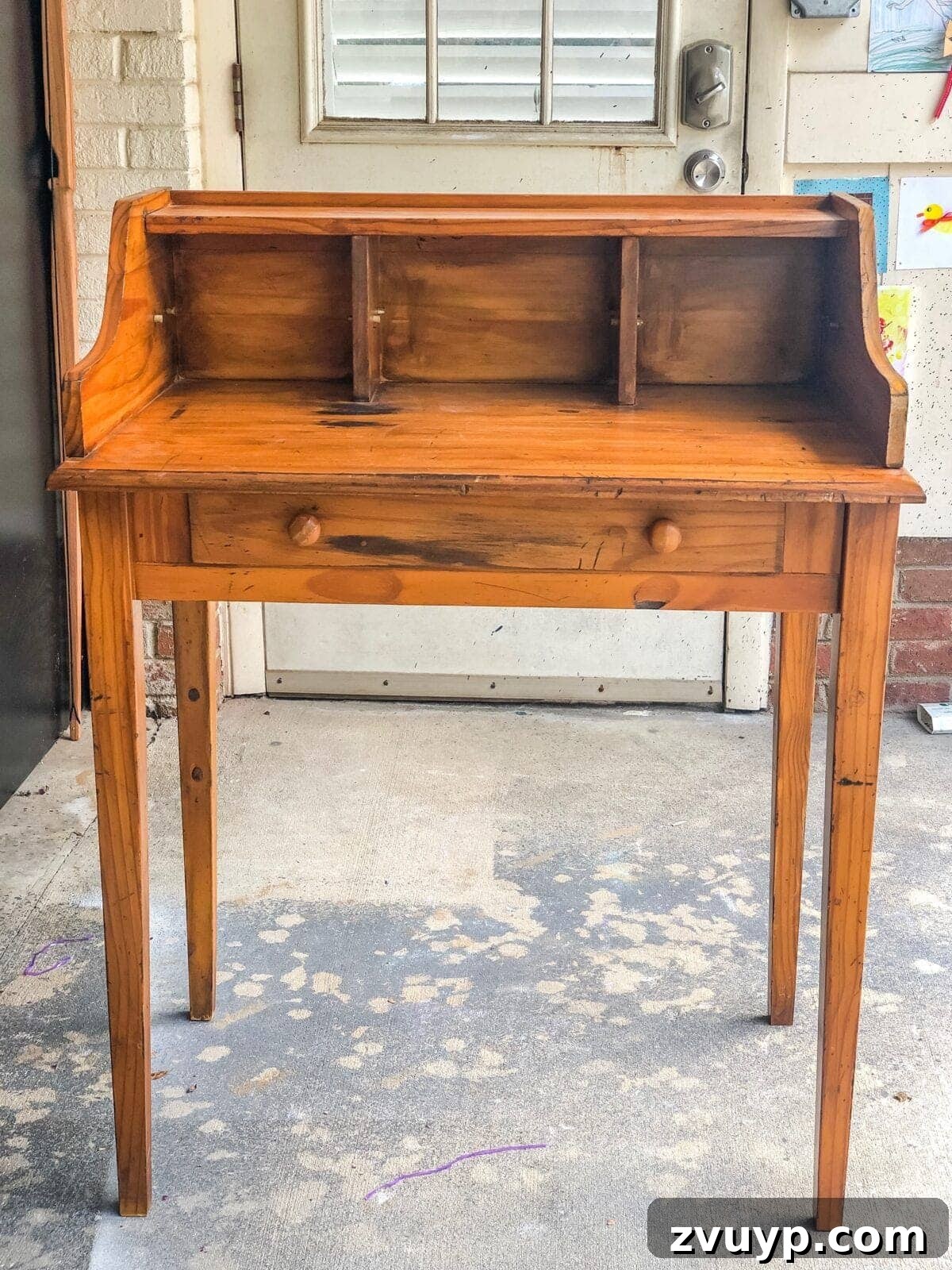 Giving an Old Writing Desk a New Story 2 Vintage writing desk in its original, unpainted condition before makeover