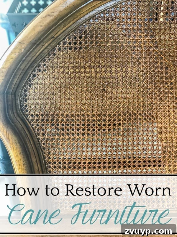 Revitalizing Old Cane Furniture 8 How to restore worn cane furniture: Pin this guide for later on Pinterest. Features before and after images of the cane headboard.