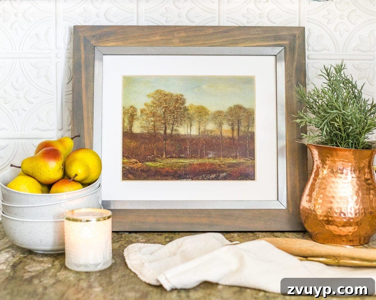Fall Oil Painting Digital Print 2 A stunning free autumn landscape art printable of 'Autumn New England' by Dwight William Tryon, perfect for budget-friendly fall decor.
