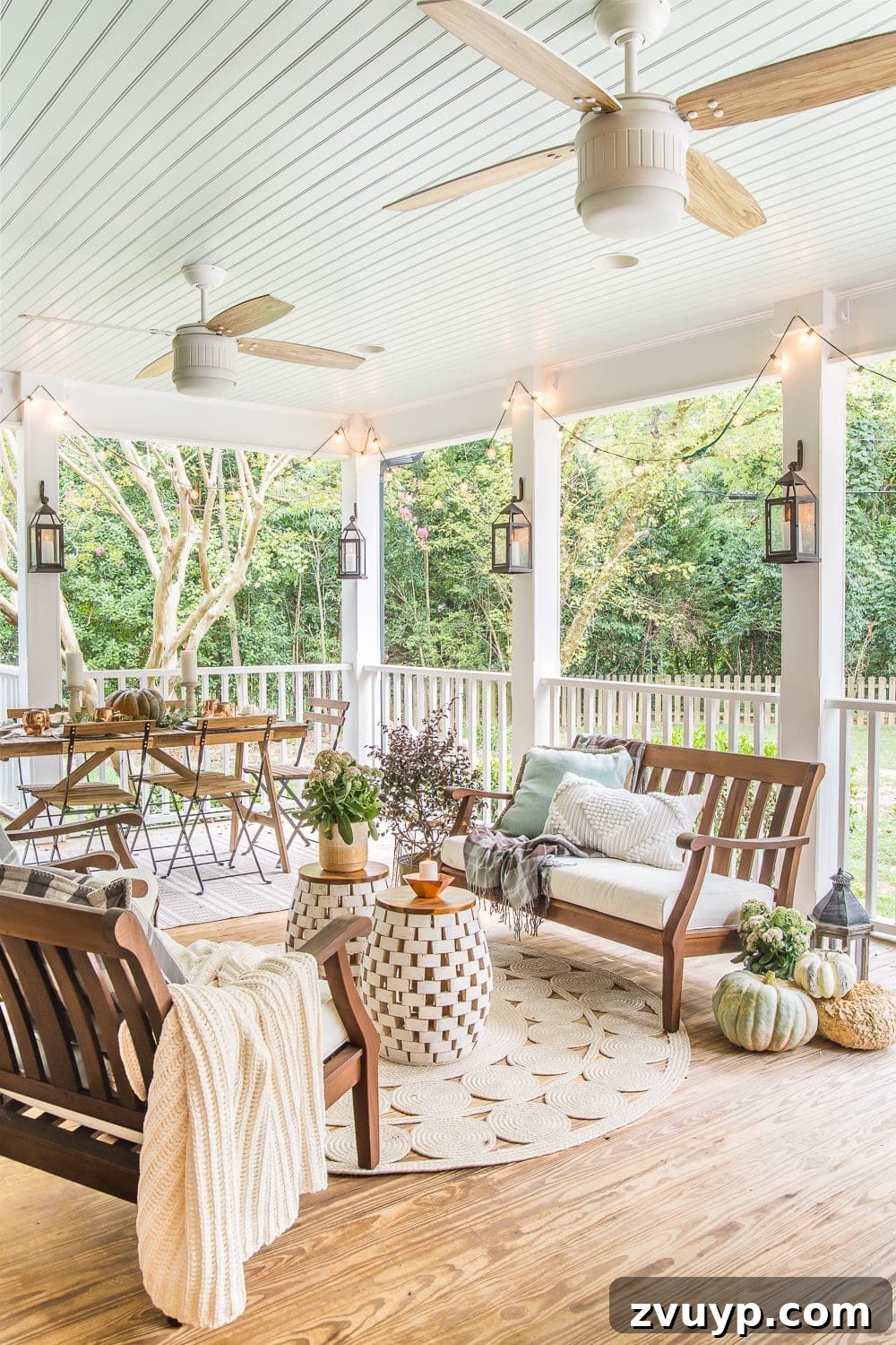 Cozy Fall Porch: Crafting Your Capsule Decor Style 2 Neutral Fall Back Porch decor featuring warm textures and earthy tones for a cozy outdoor space.